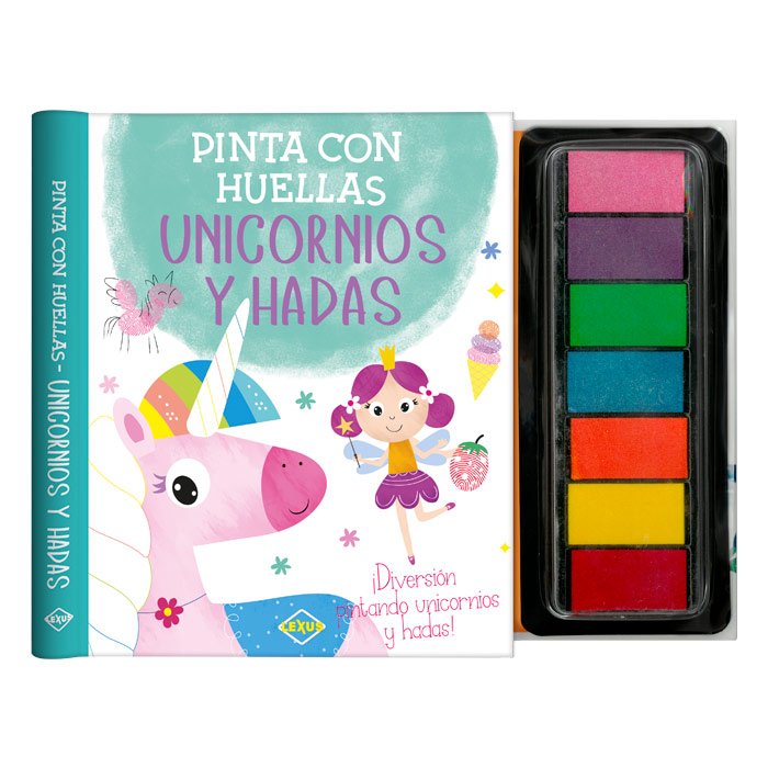 Libro pinta con huellas unicornios y hadas